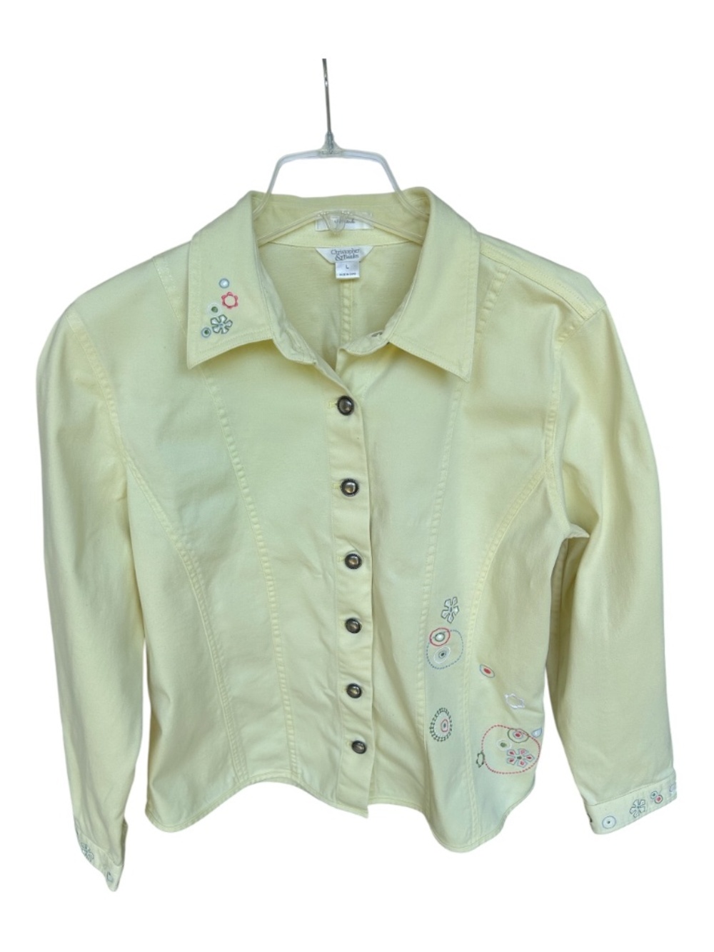 Christopher & Banks Yellow Floral Embroidered Denim Jacket-Size L